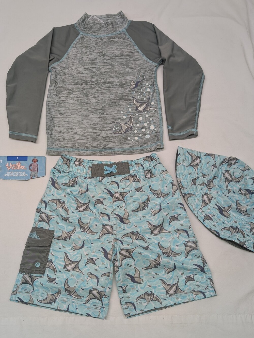 Skin Kids Shark Rashguard Set - Gray & Light Blue